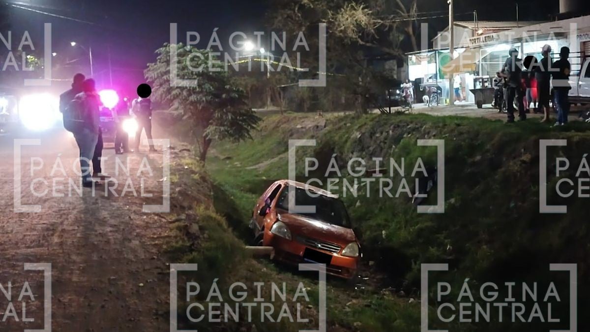 Perdió el control: Conductor cae a un arroyo y termina volcado