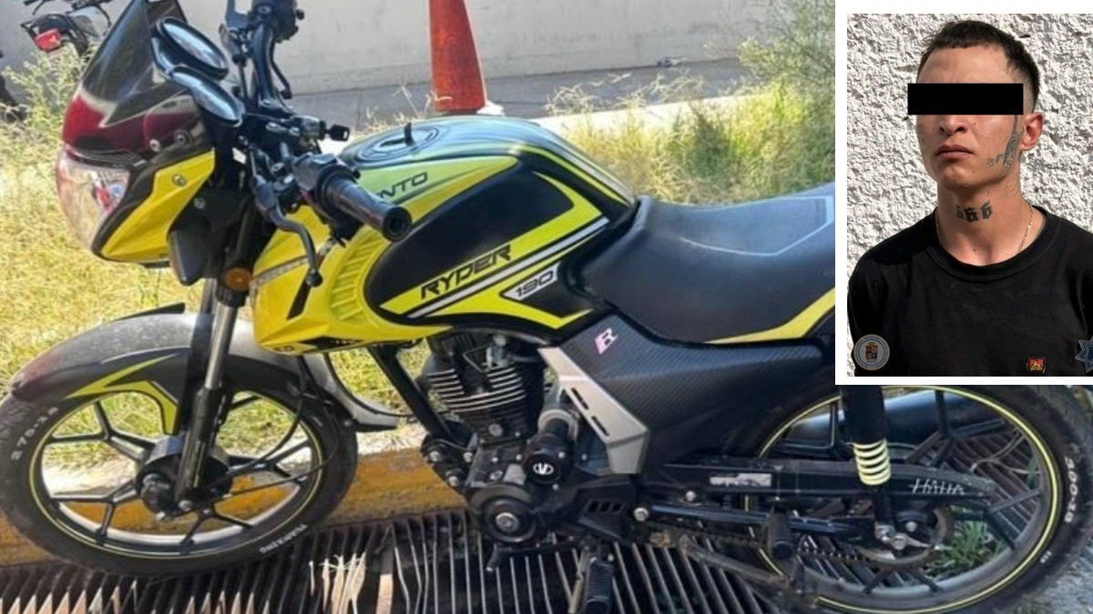 Detienen a Sergio por viajar en moto robada, también traía una pistola y droga