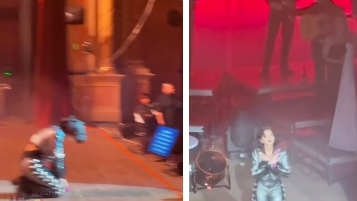 VIDEO Ángela Aguilar terminó de rodillas en un concierto, así sucedió y esto le gritaron
