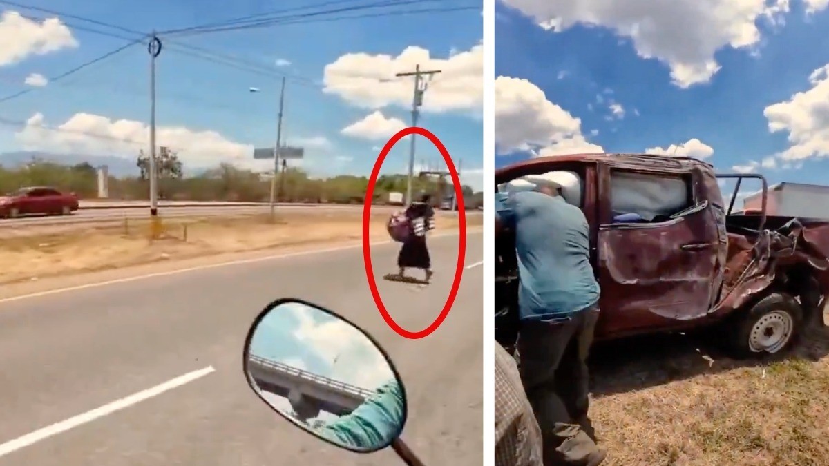 VIDEO ¡Por poco! Mujer se salva, por unos cuantos centímetros, de morir atropellada