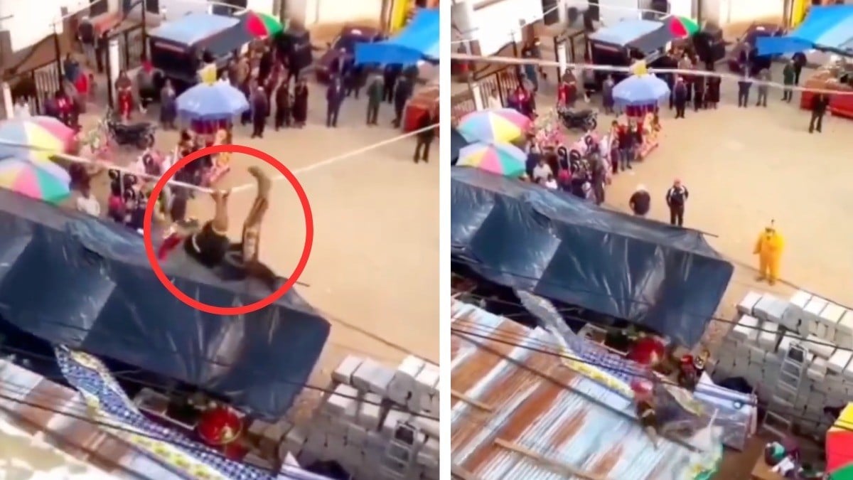 VIDEO Danzante no soporta y cae de varios metros de altura a la vista de todos