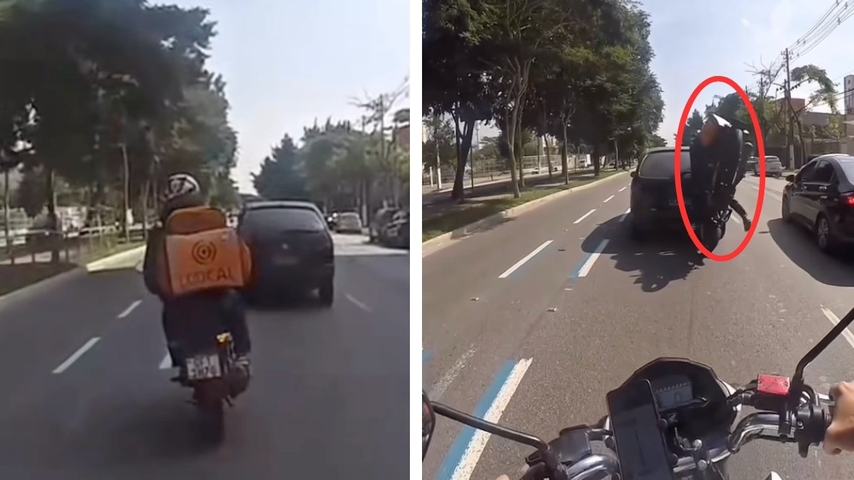 VIDEO Motociclista y conductor pelean en pleno bulevar y de pronto chocan por una frenada