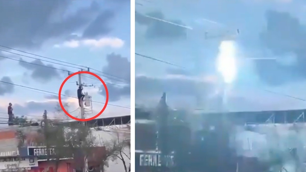 VIDEO ¡Impactante! Captan a ladrón al recibir descarga en un poste cuando huía de Policía