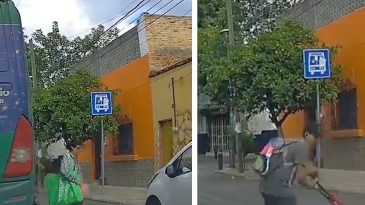 VIDEO Abuelita bajaba del camión cuando un joven en patín eléctrico la atropelló y huyó