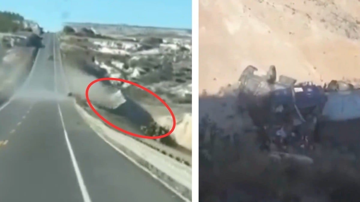 VIDEO Captan momento justo en el que un tráiler cae a un barranco, esto le pasó al chofer