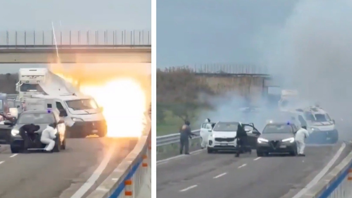 VIDEO Ladrones bloquean carretera para asaltar camioneta de valores y le ponen explosivo