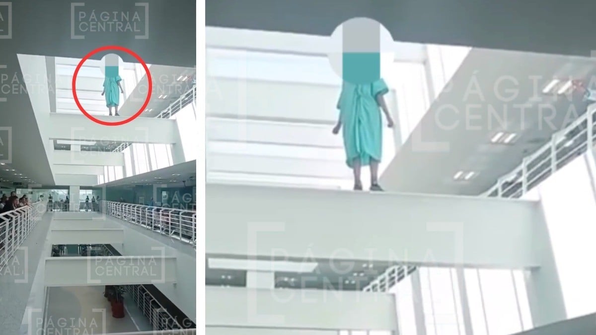 VIDEO Alarma a personal del IMSS mujer parada en las vigas de la clínica T-58