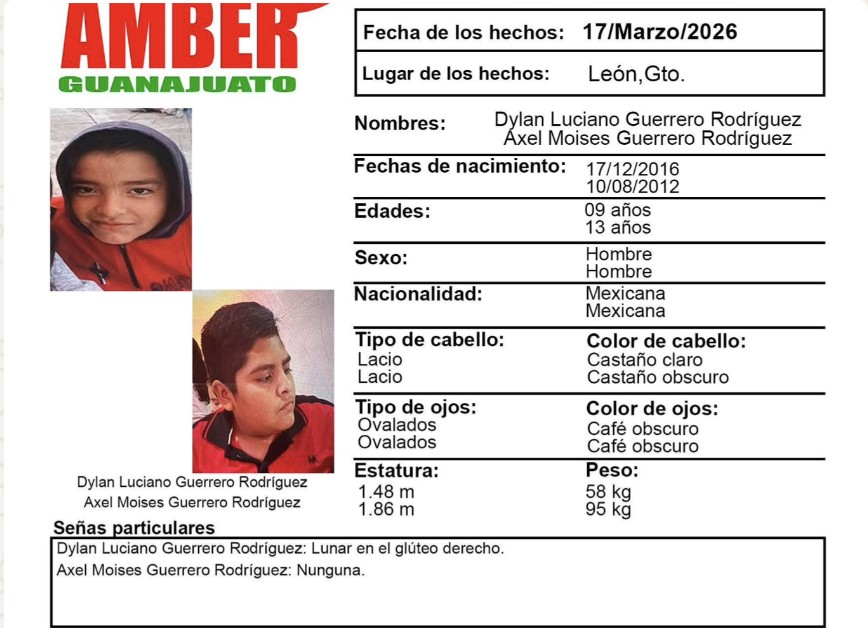 Activan Alerta AMBER en León para localizar a los hermanos Dylan y Axel
