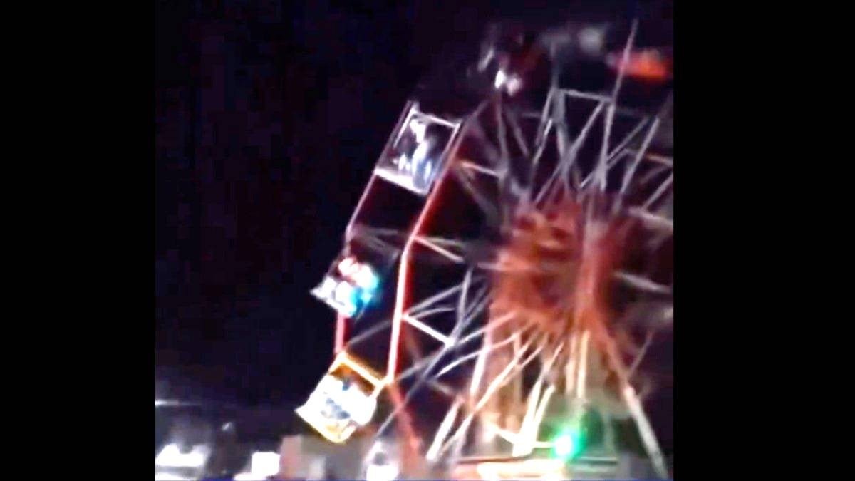 VIDEO Caída de rueda de la fortuna de 18 metros deja 40 heridos