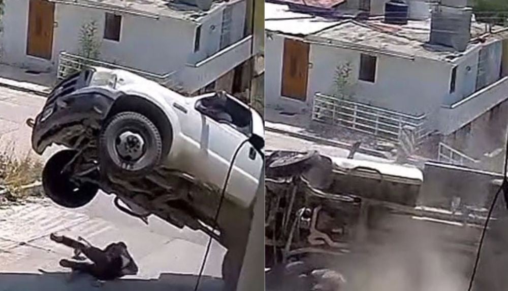 VIDEO ¡Se le fue encima! Camioneta vuelca sobre conductor