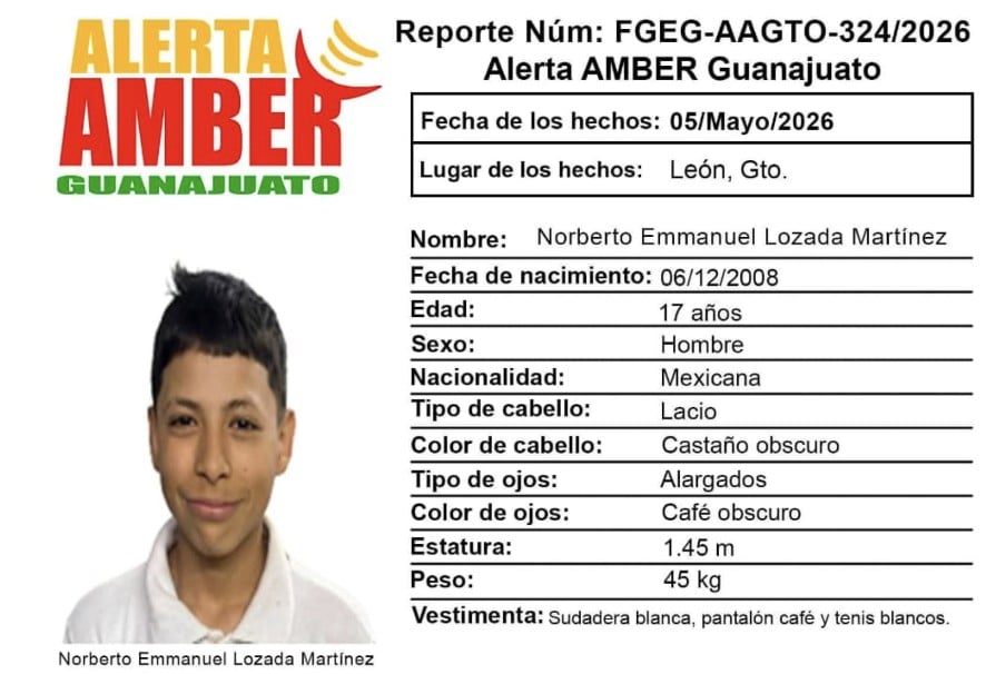 Urgente: Activan Alerta Amber Guanajuato para localizar a Norberto Emmanuel