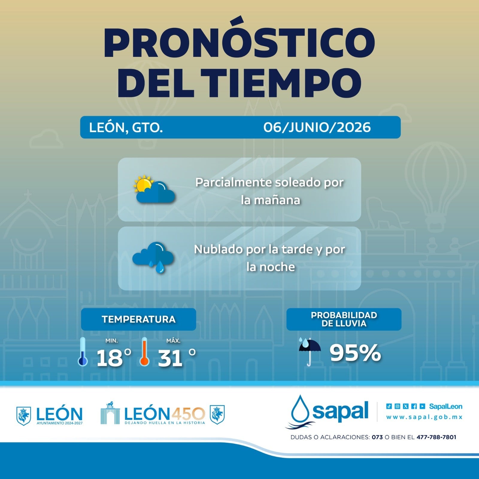 Pronostican lluvias, tormentas eléctricas y posible caída de granizo este sábado en León; autoridades recomiendan extremar precauciones