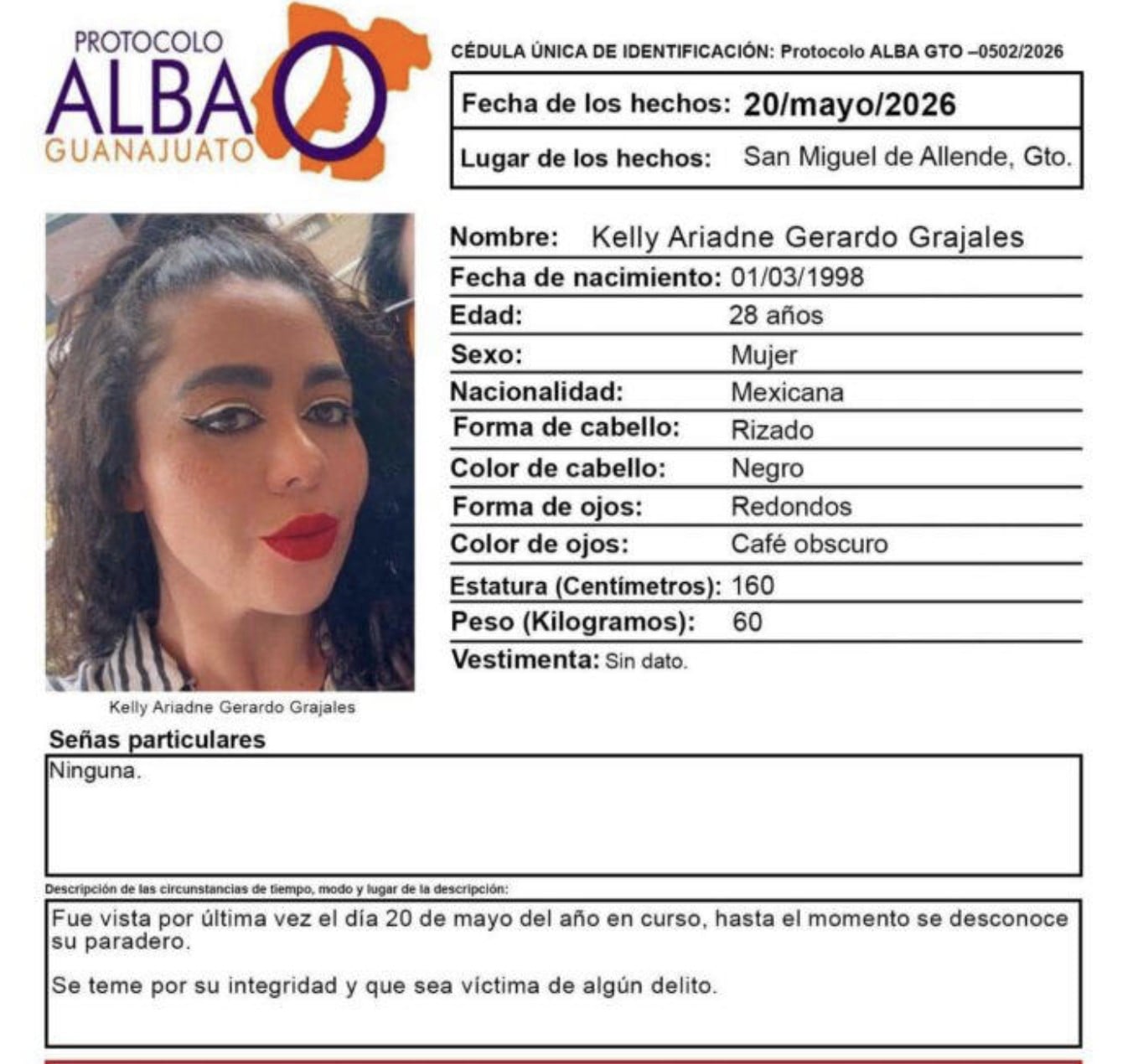Desaparece en Guanajuato nieta de Paquita
