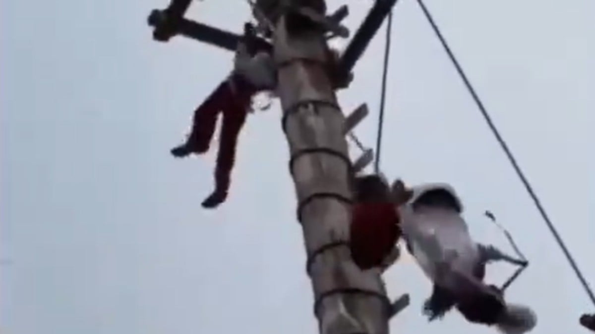 VIDEO ¡A punto de caer al vacío! Volador de Papantla sufre accidente durante presentación