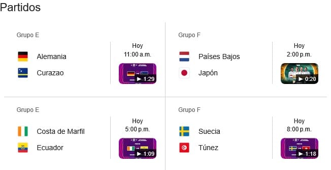 Partidos del Mundial