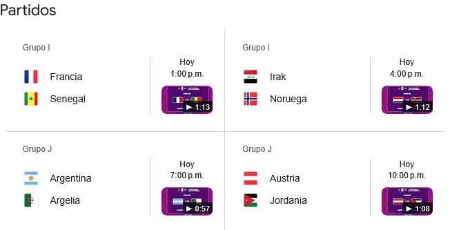 Partidos del Mundial