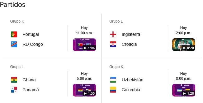 Partidos del Mundial