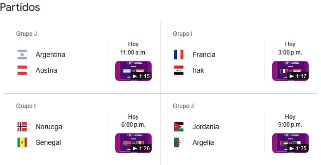 Partidos del Mundial