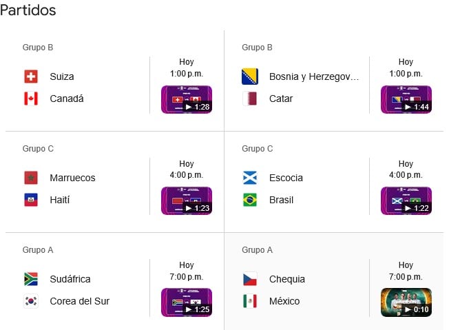 Partidos del Mundial