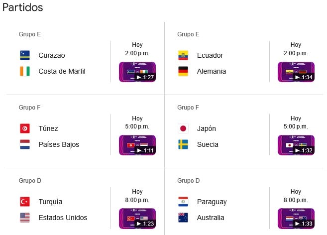 Partidos del Mundial