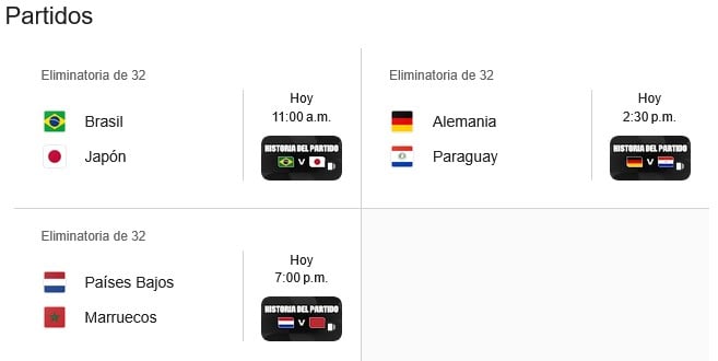 Partidos del Mundial hoy