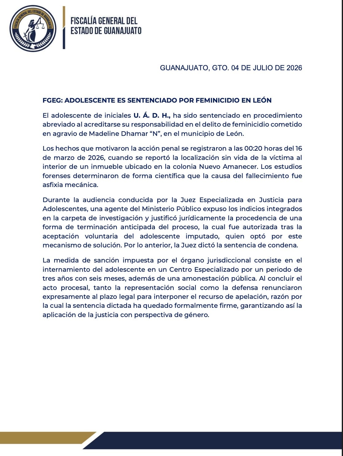 Sentenciado por el feminicidio de Dhamar
