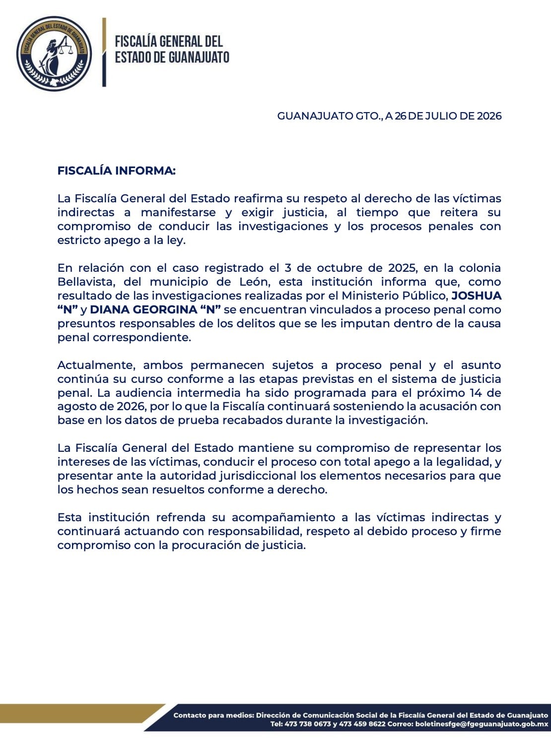 Fislcaía responde a familiares de Ifer King