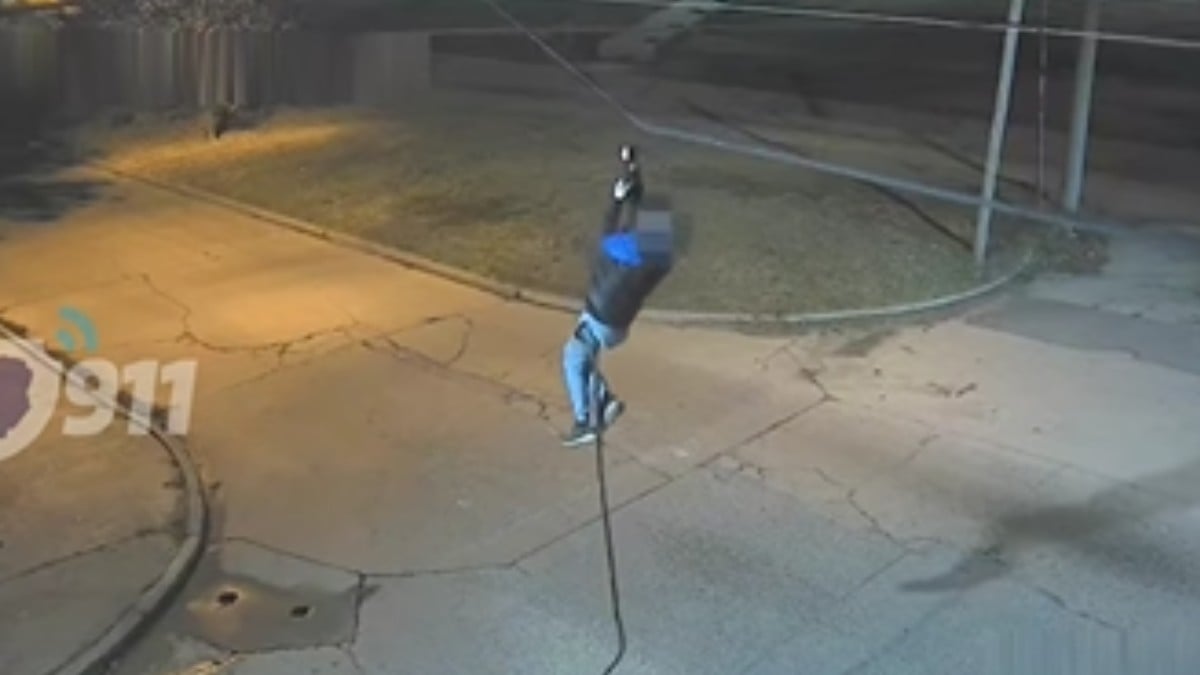 VIDEO ¡El Tarzán de Córdoba! Captan a hombre trepado en los cables para robarlos
