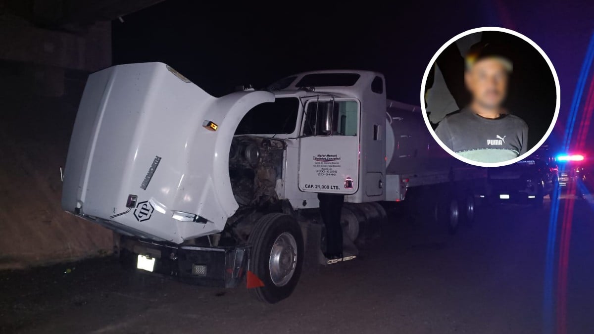 Policías se detienen para asistir una pipa averiada en la carretera; iba llena de huachicol