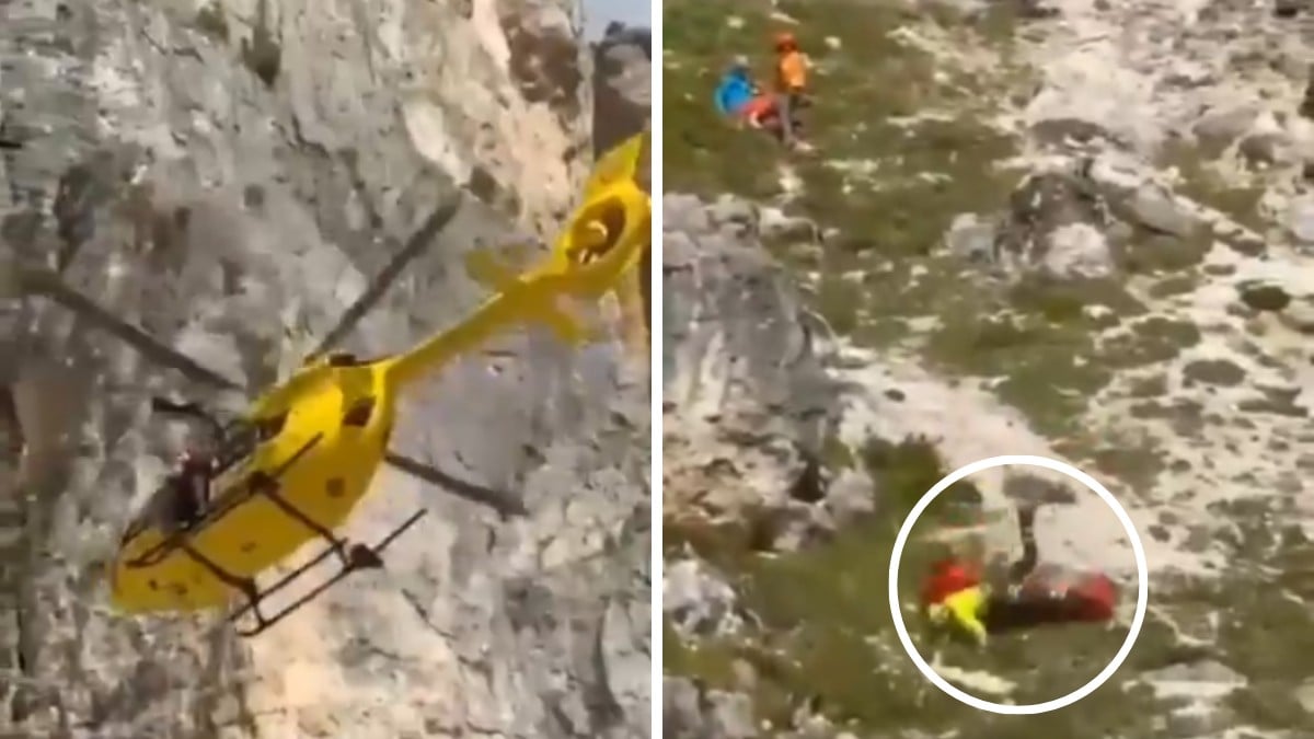 VIDEO ¡Brutal accidente! Paramédico cae por una ladera durante rescate en helicóptero