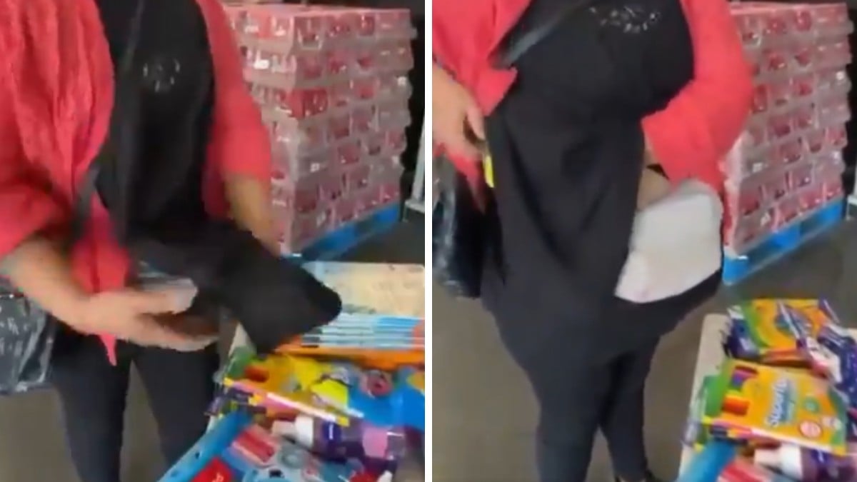 VIDEO ¡Con las manos en la masa! Sorprenden a fardera robando útiles escolares