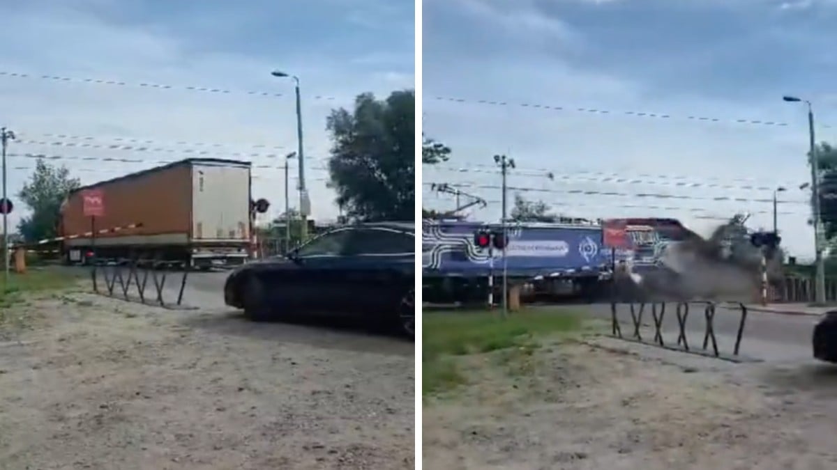 VIDEO ¡Brutal impacto! Trailero se pone nervioso al cruzar las vías y el tren lo arrolla