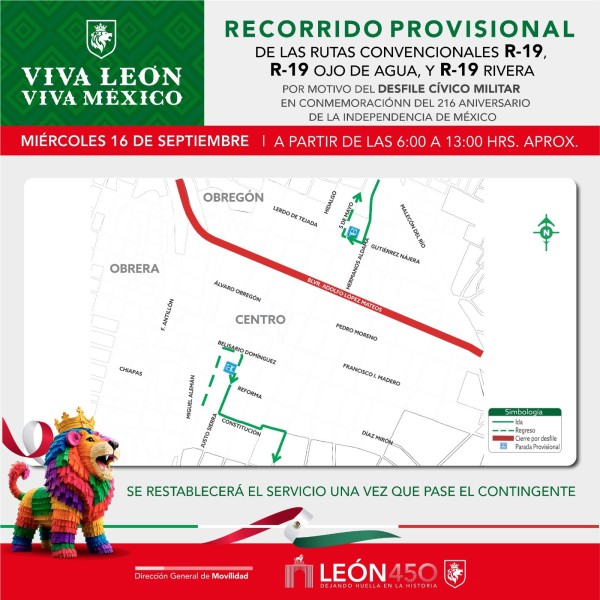 León aplicará desvíos al transporte público durante desfile de Independencia