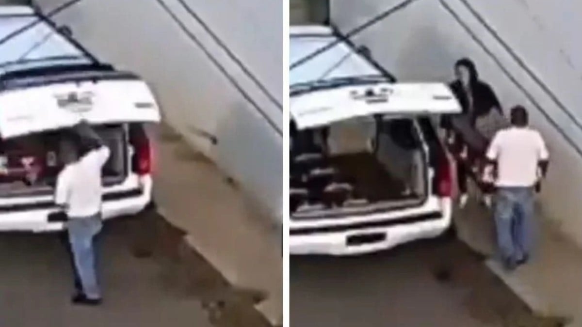 Tiran ataúd con cuerpo frente a Aeropuerto de Uruapan