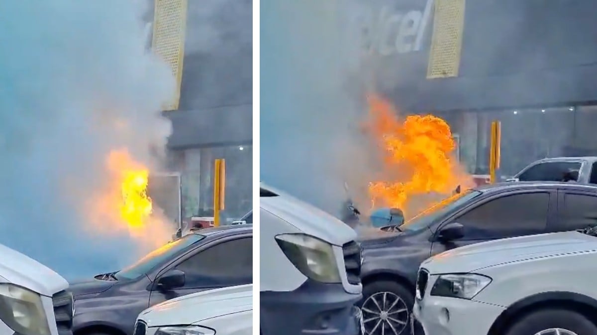 VIDEO “¡Se van a quemaaar!“ Así se incendió una moto en estacionamiento de Centro Max