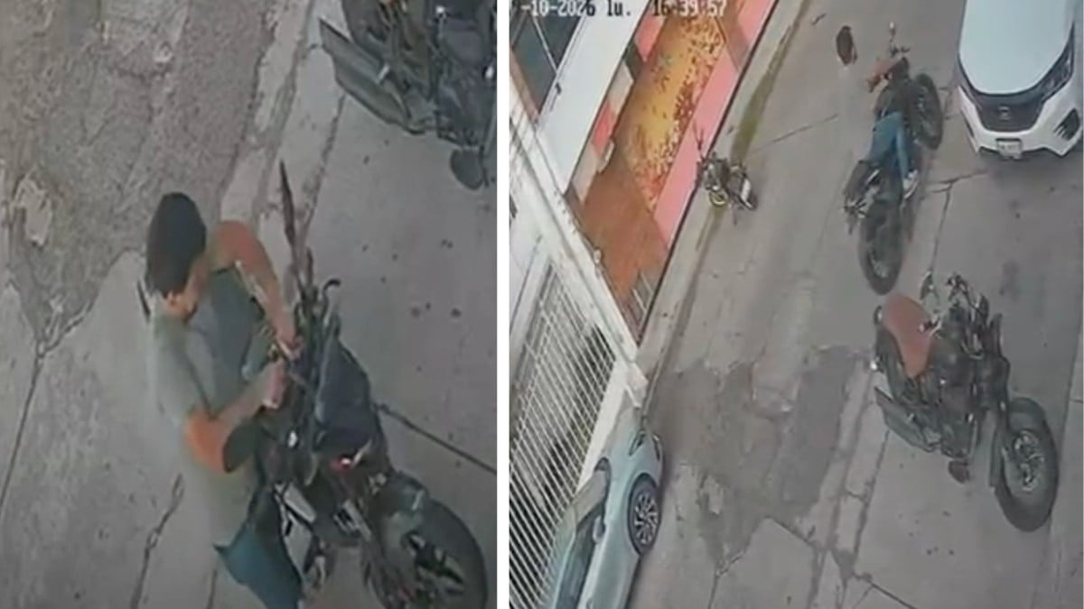 VIDEO ¡En menos de 20 segundos! Le robaron la moto afuera de su trabajo y esto pasó después