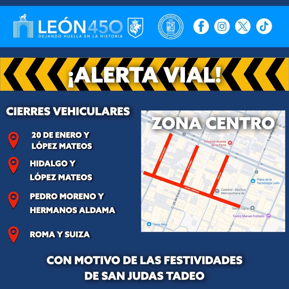 León desplegará operativo y cierres viales por festejos de San Judas Tadeo