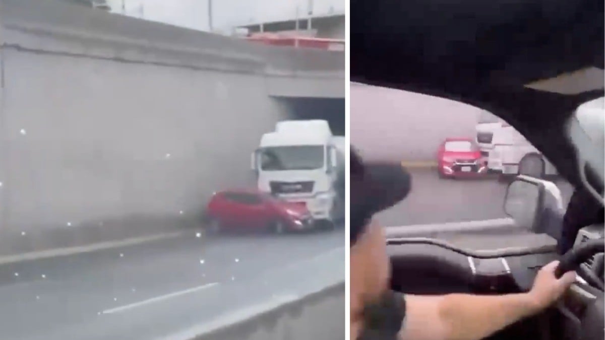 VIDEO Captan a pipa ¡arrastrando un automóvil tras conflicto vial!