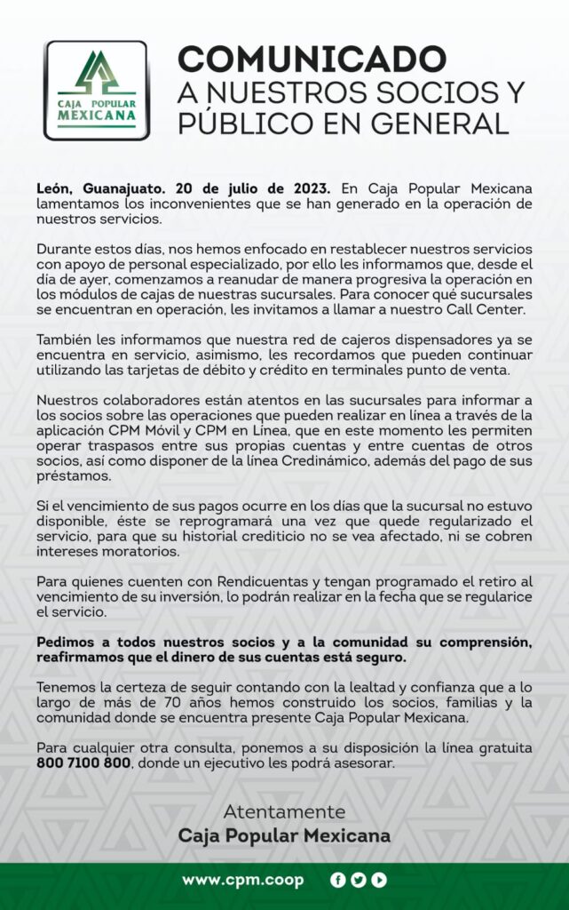 servicios de Caja Popular Mexicana