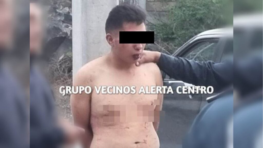 amarran a ladrón a un poste para golpearlo
