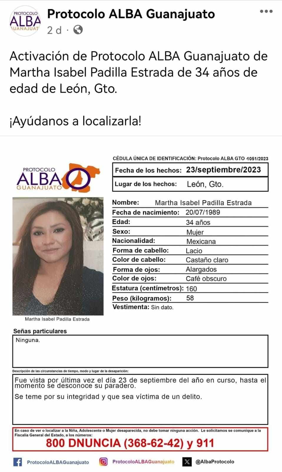 Desaparece Martha Isabel Padilla en León.