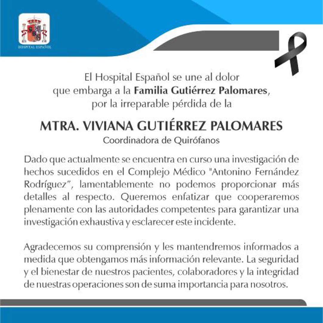 Muere jefa de enfermeras del Hospital Español