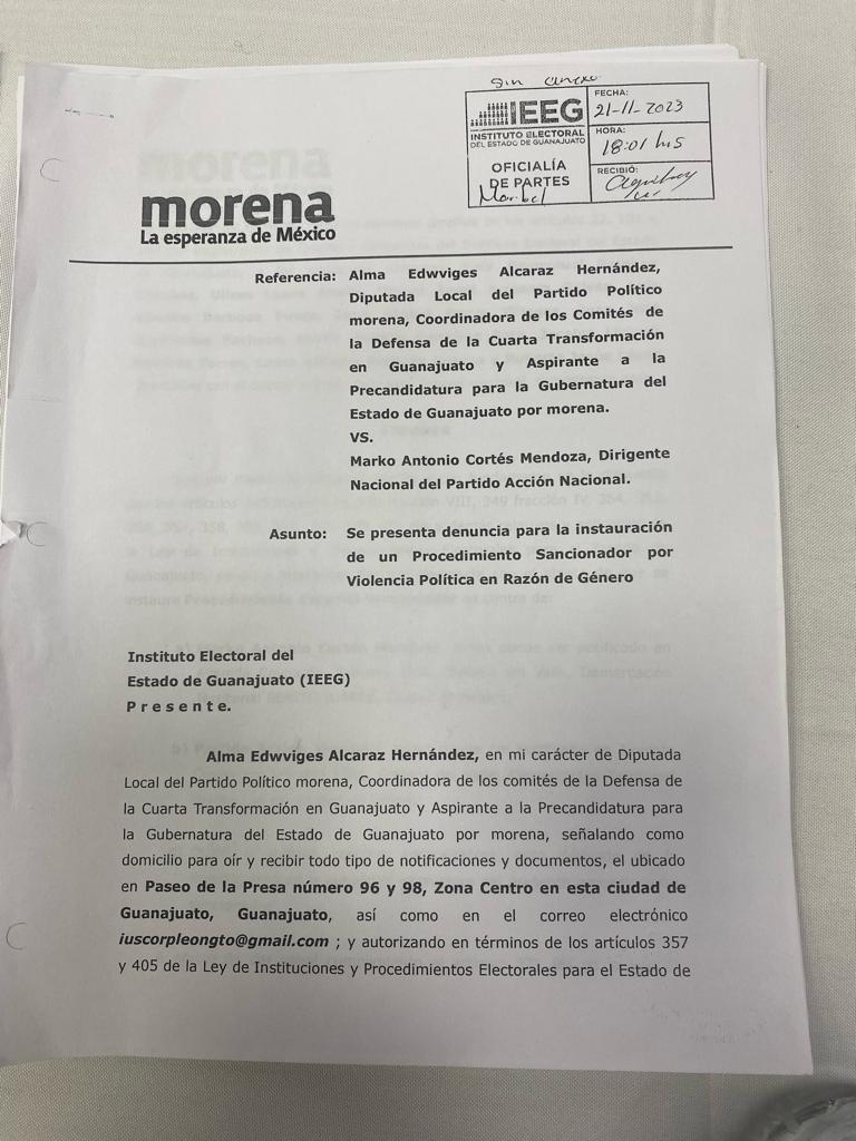 Alma Alcaraz denunció a Marko Cortés y a Diego Sinhue
