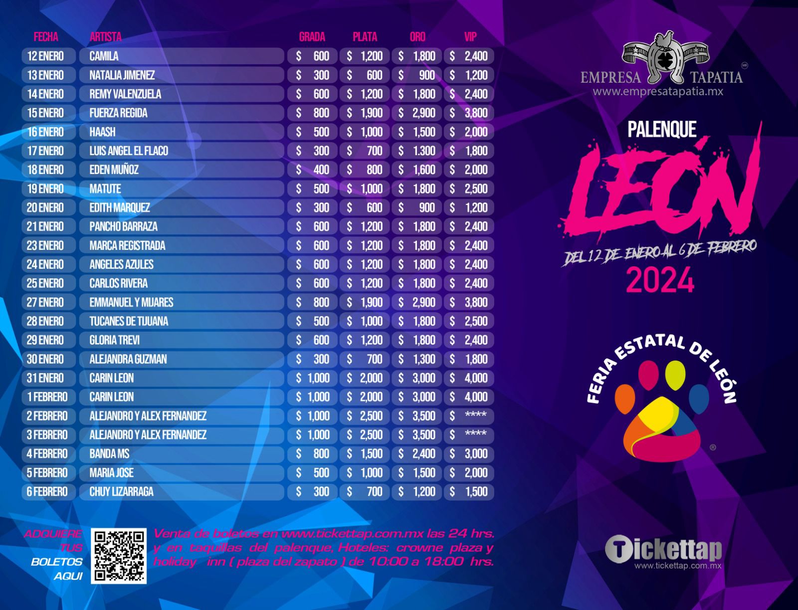 Cuáles serán los precios de boletos del Palenque de la Feria de León 2024