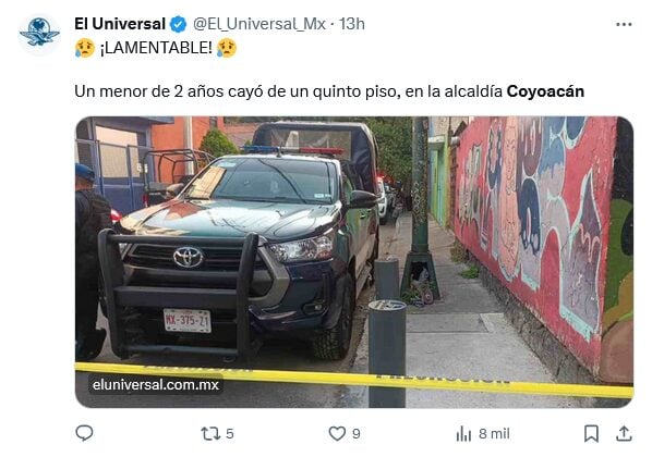 Menor cae de quinto piso