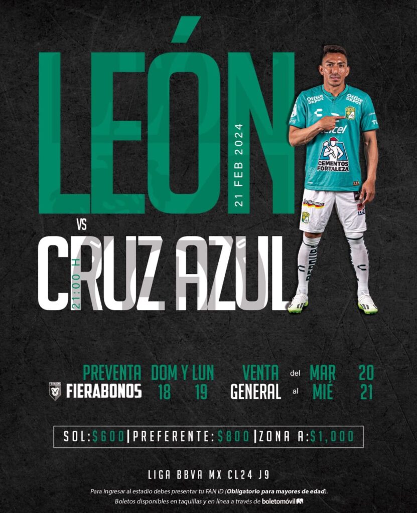Boletos León vs Cruz Azul