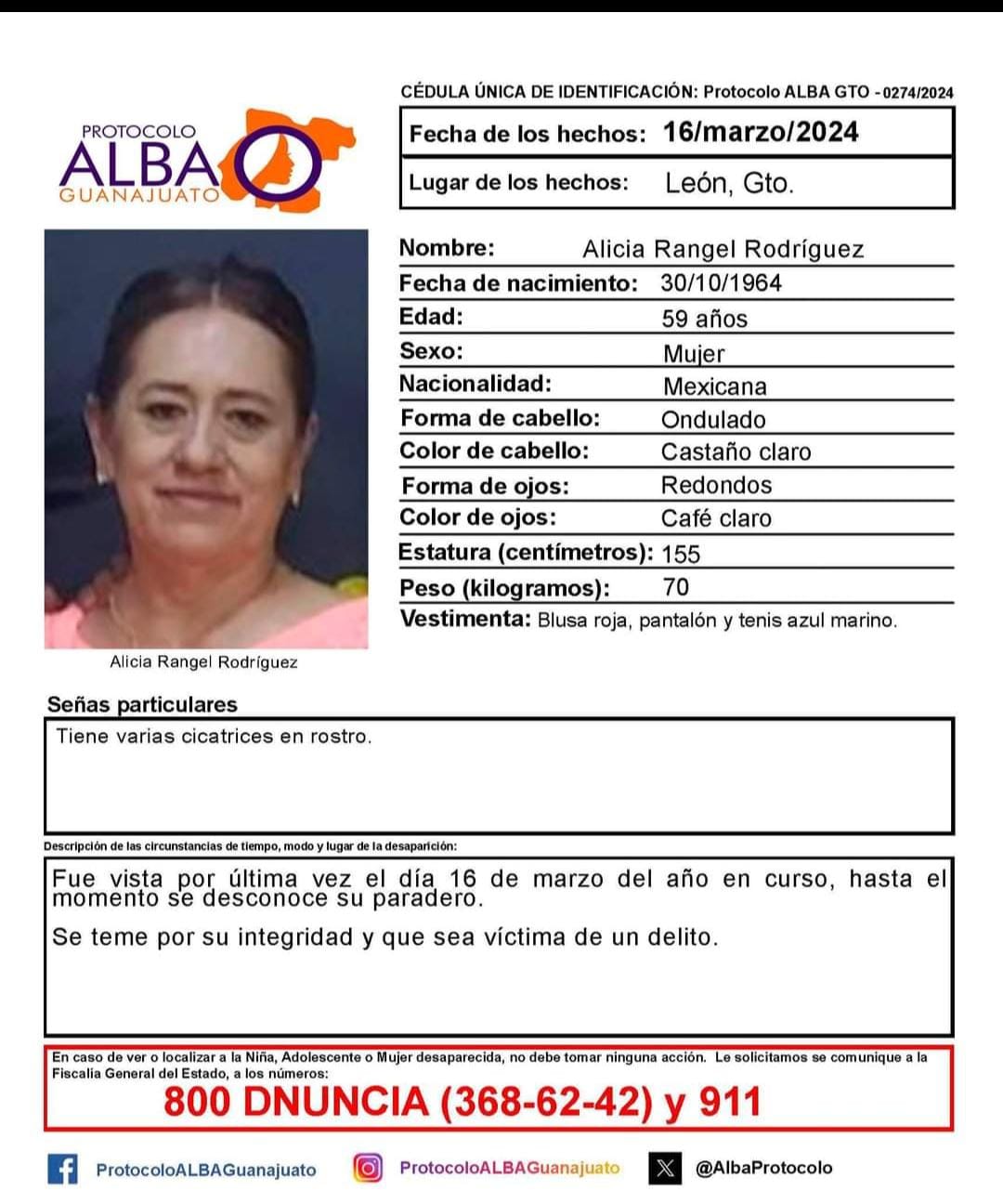 Alicia Rangel Rodríguez salió de su casa en León y nunca regresó