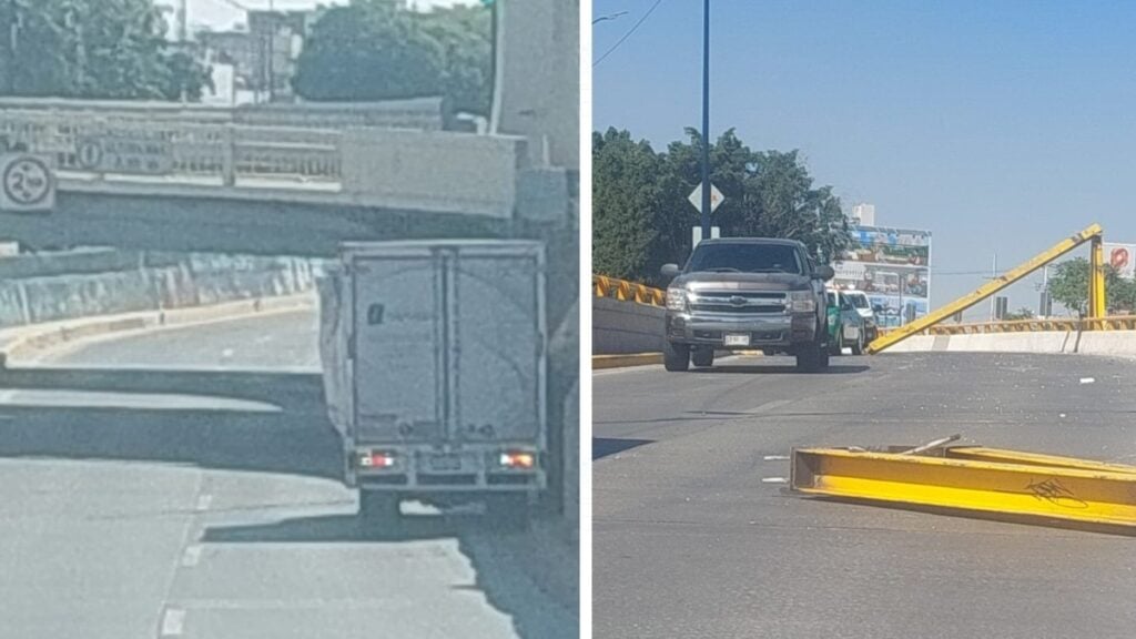 Camioneta tumba arco de acero en el Malecón del Río