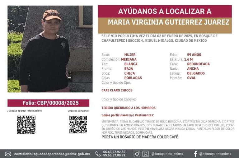 María Virginia Gutiérrez Juárez entró al baño y después lo hizo su hija, pero cuando la hija salió, su madre ya no estaba por ningún lado