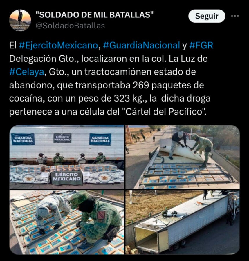 Celaya: Aseguran tráiler con 323 kilogramos de presunta cocaína